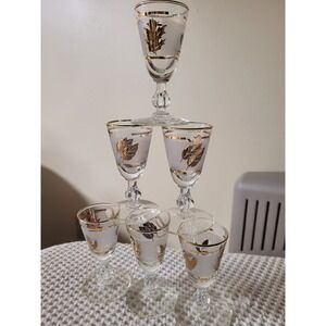 Vintage Frosted Gold Leaf Cordial Glasses Set of 20 Mid Century Liqueur Barware